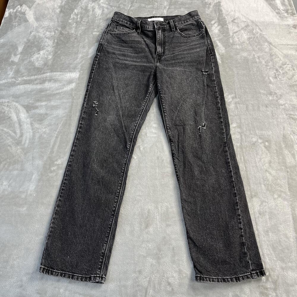Eunina Jeans Womens 32 Charcoal Gray Wash High Rise‎ Straight Distressed Denim